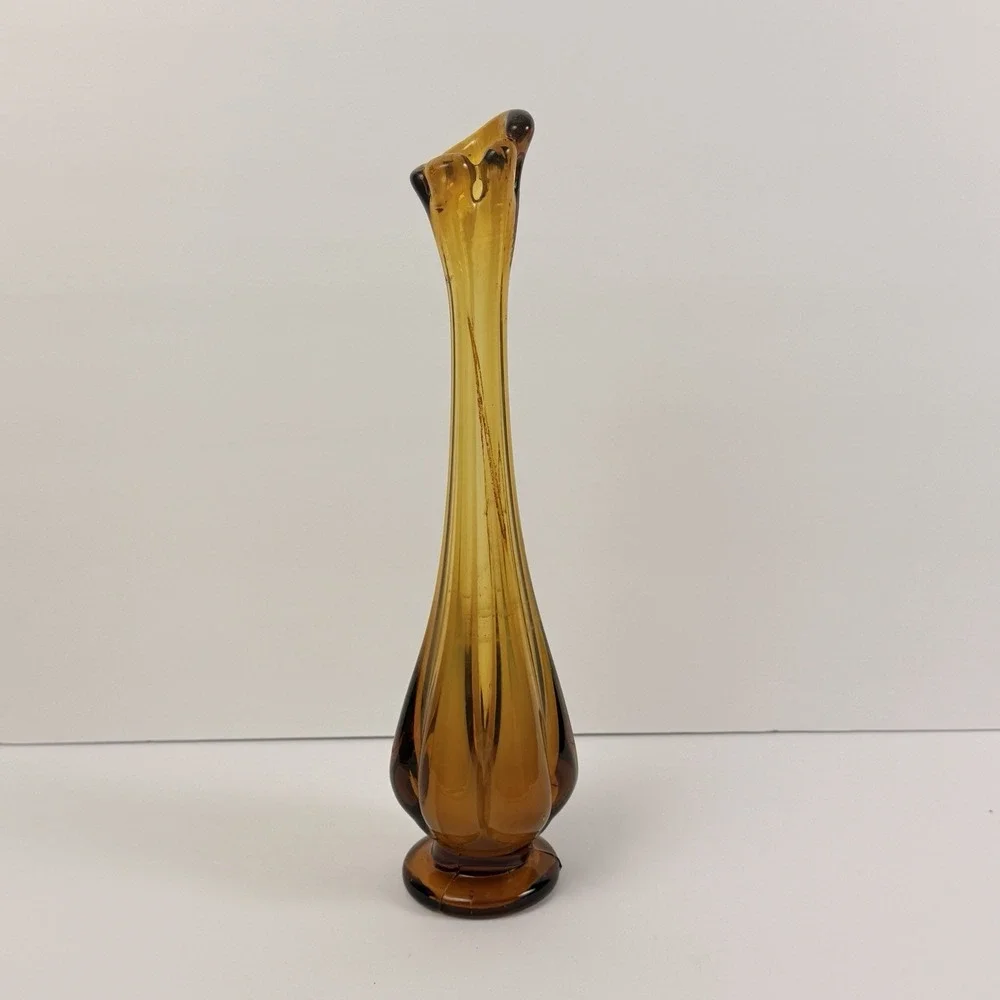 Vintage Amber Swung Glass Bud Vase 12